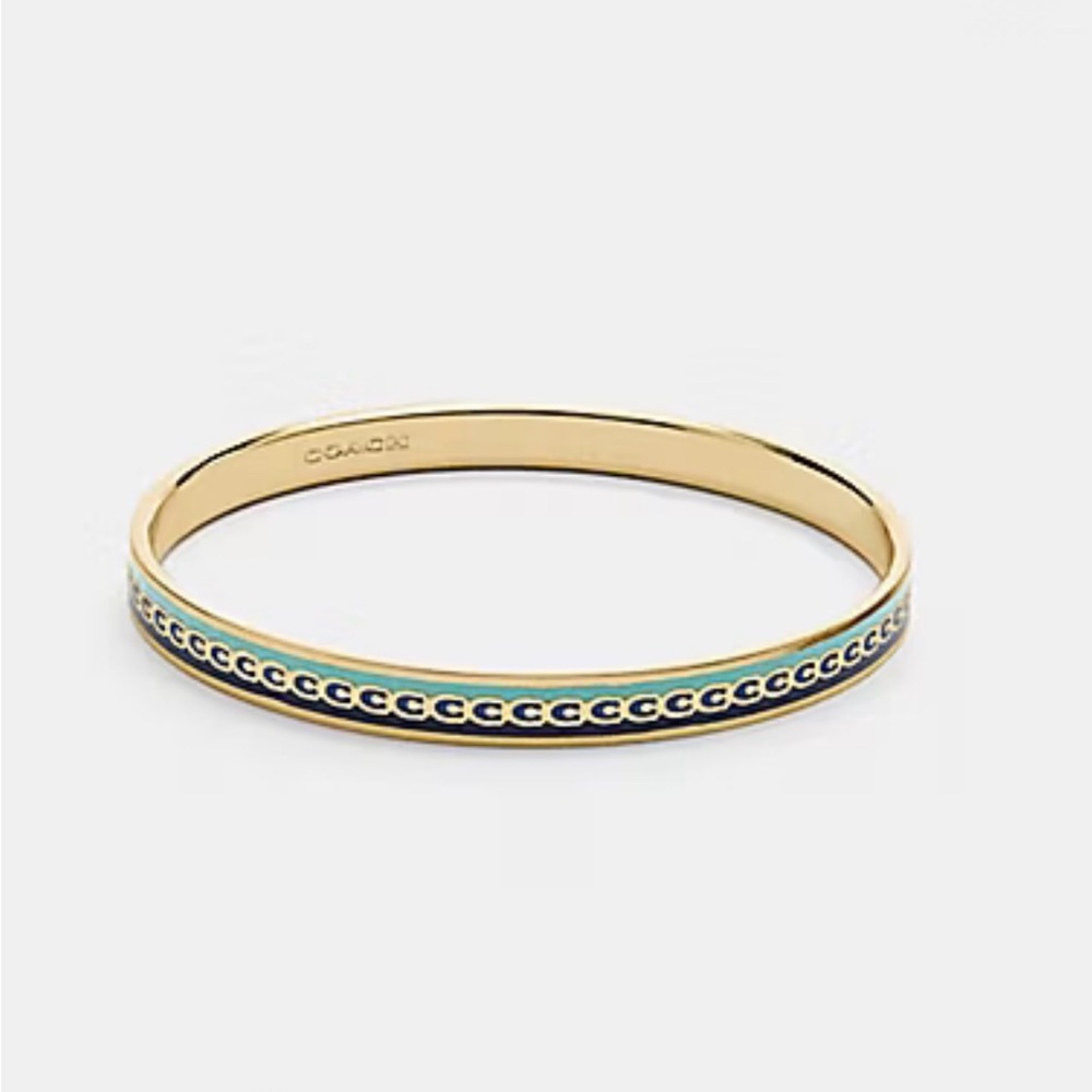 Coach Signature C bangle bracelet in gold with black and soft green/blue accents - Picture 3 of 6